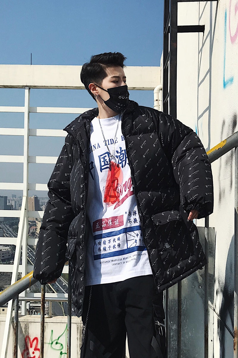 Cotton Padded Outerwear with Letter Printing Men Hooded Jacket - FanFreakz