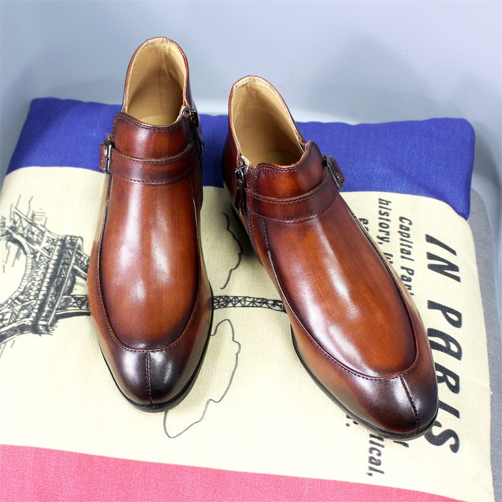 Children Genuine Leather Zipper Buckle Ankle Boots