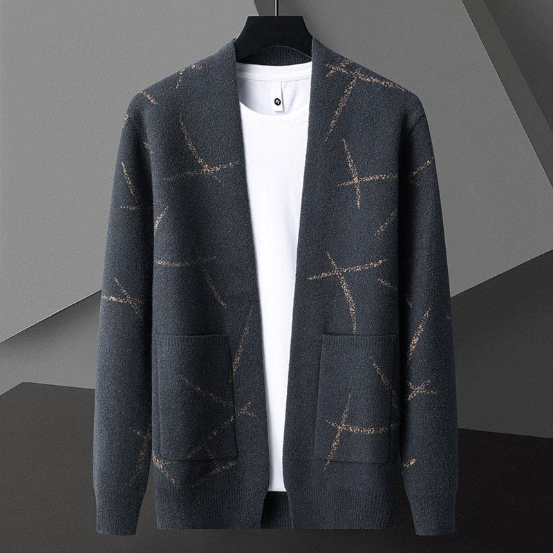 Printed Knit Pockets Cardigan