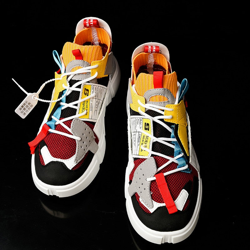 Irregular Geometric Patchwork Style Mid Top Sneakers