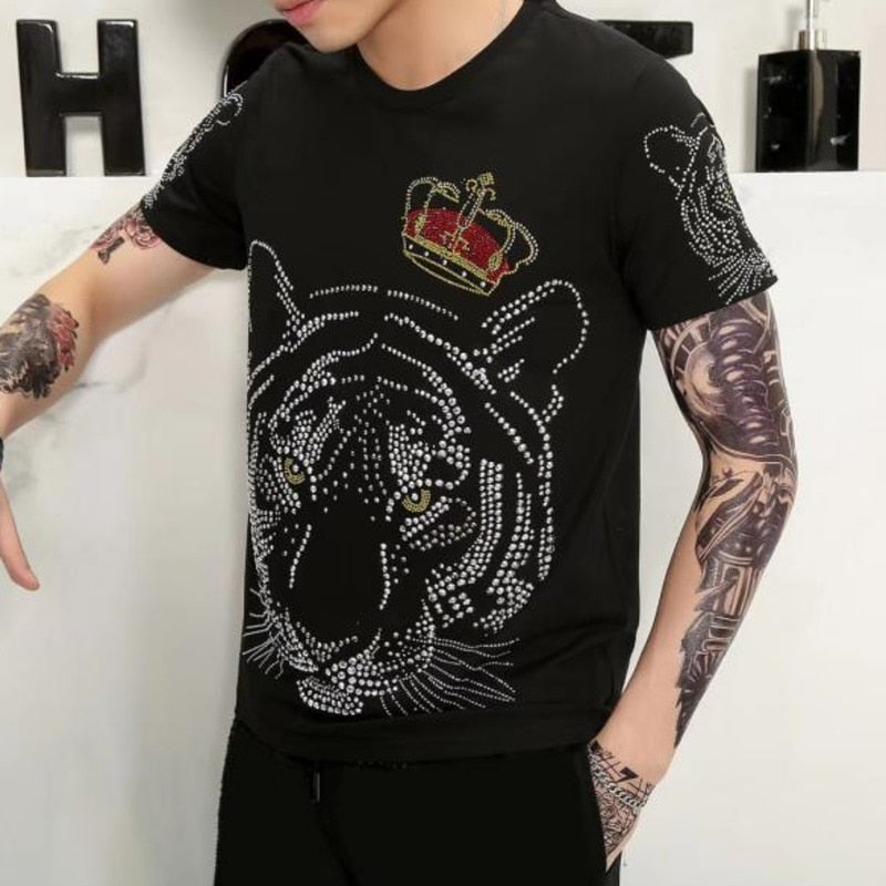 Crowned Tiger Sequins Men Slim Fit T-Shirt
