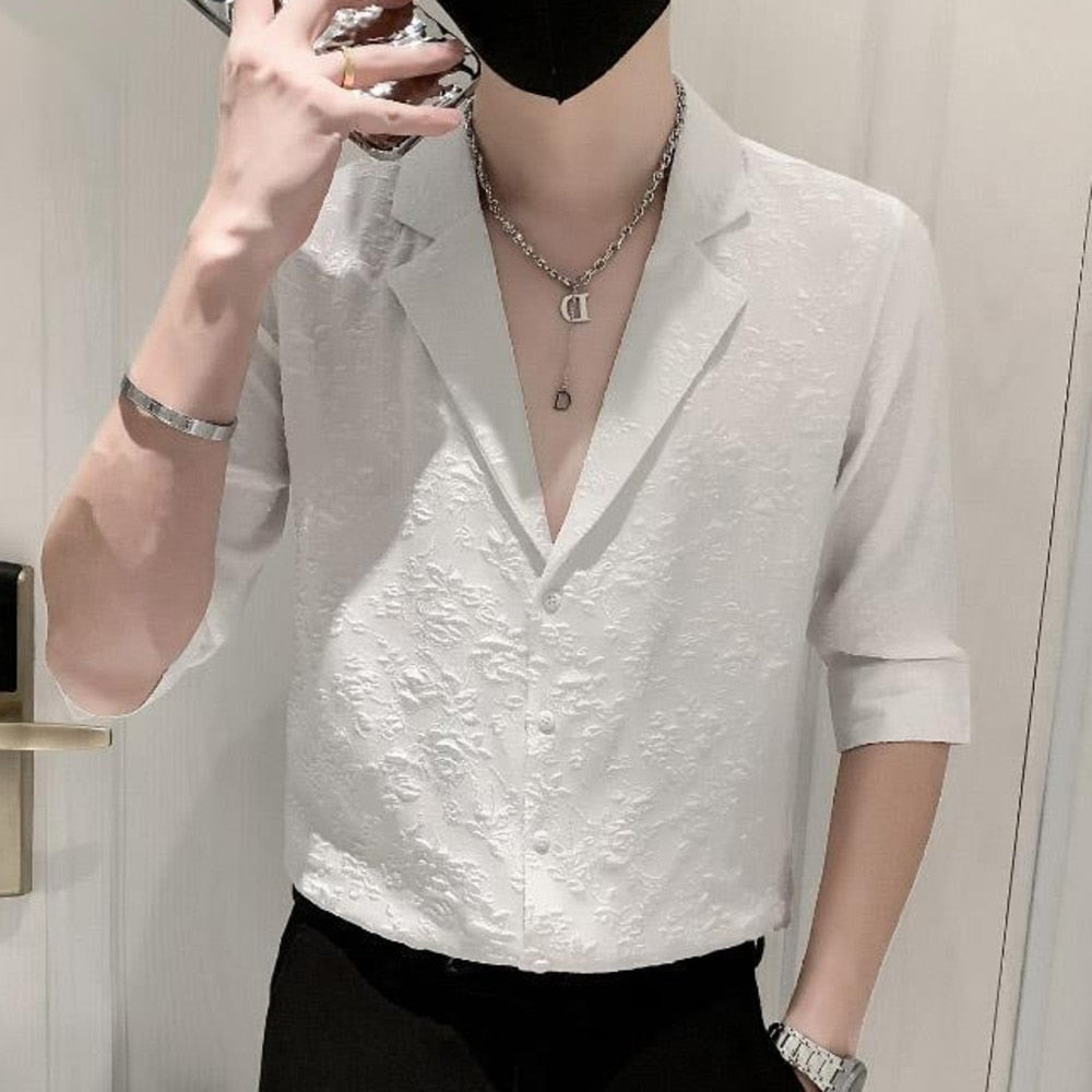 V-Neck Half Sleeve Cotton Shirt