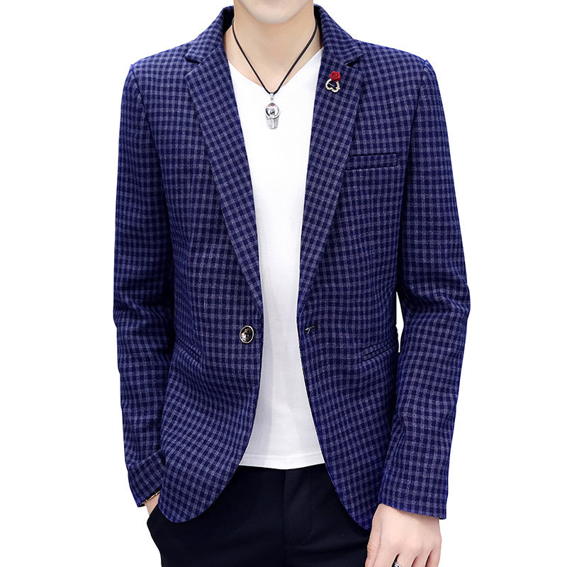 Casual Elegant Solid Plaid Pattern Men Blazer - FanFreakz