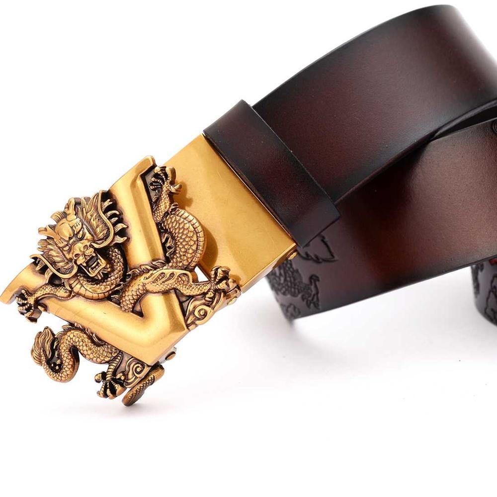V Dragon Carved Buckle Men Leather Belt