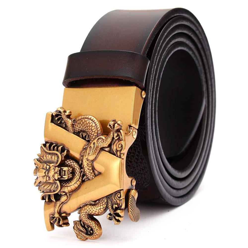V Dragon Carved Buckle Men Leather Belt