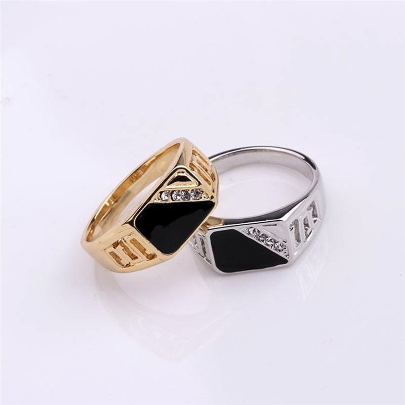 Black Rectangle Rhinestone Alloy Rings