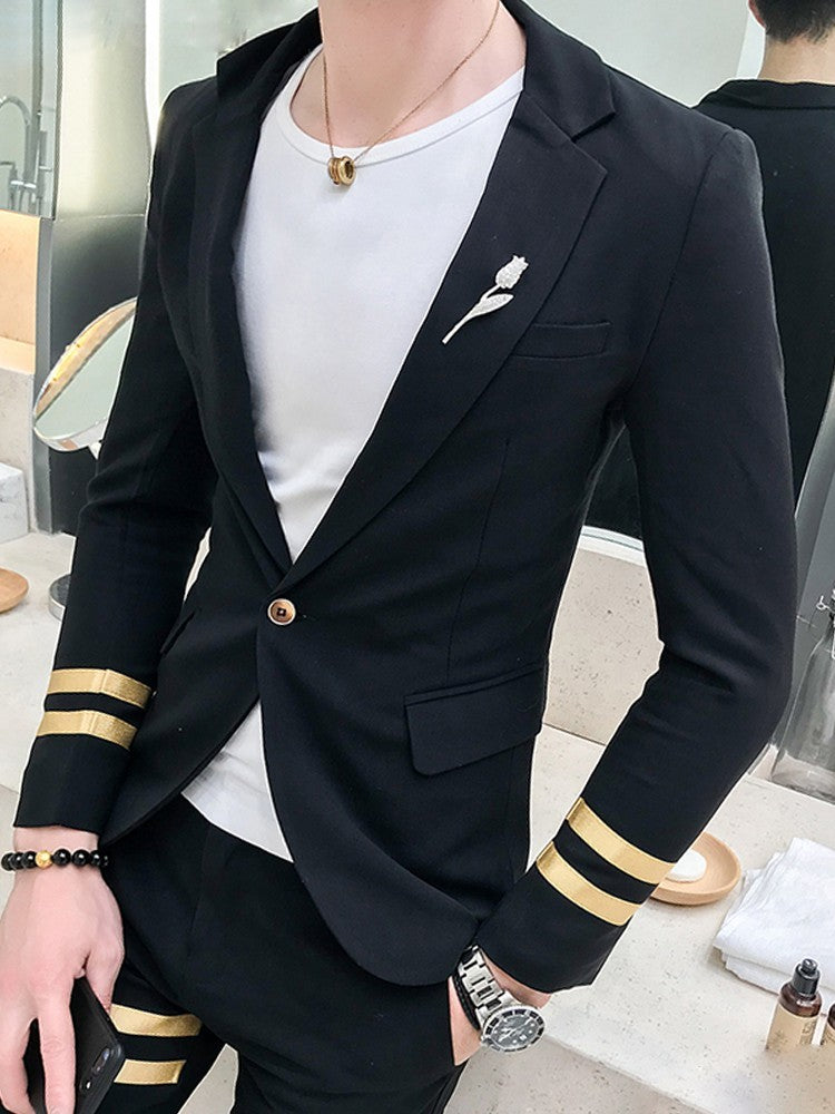 Double Stripes Detail Blazer and Pant Men Suit