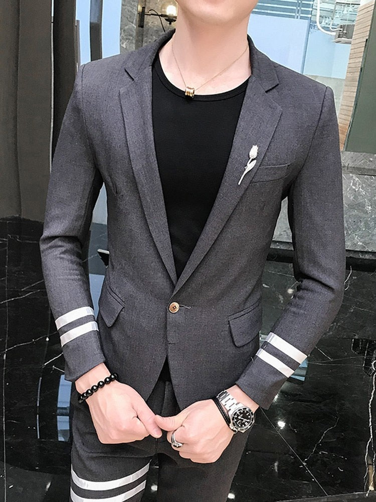 Double Stripes Detail Blazer and Pant Men Suit