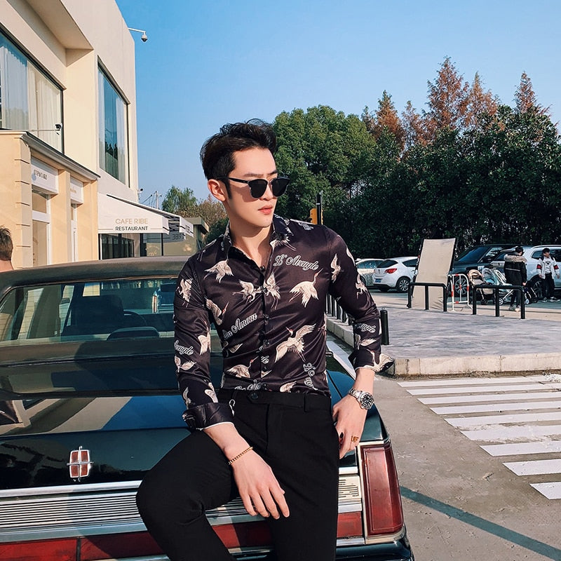 Nouveau motif Flamingo impression Slim Fit hommes chemises