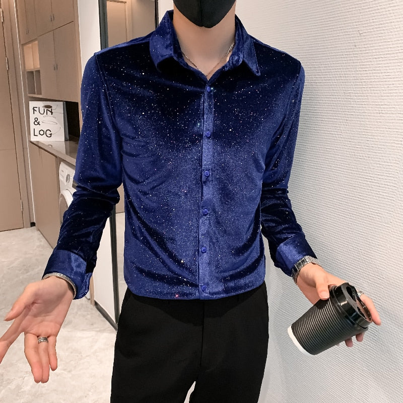 Camisa de manga larga de poliéster y algodón con salpicaduras de pintura a la moda