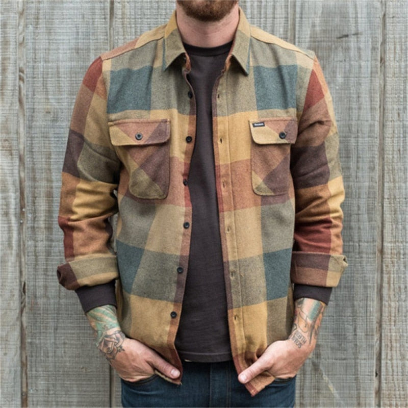 Vintage Plaid Pattern Buttoned Shirts