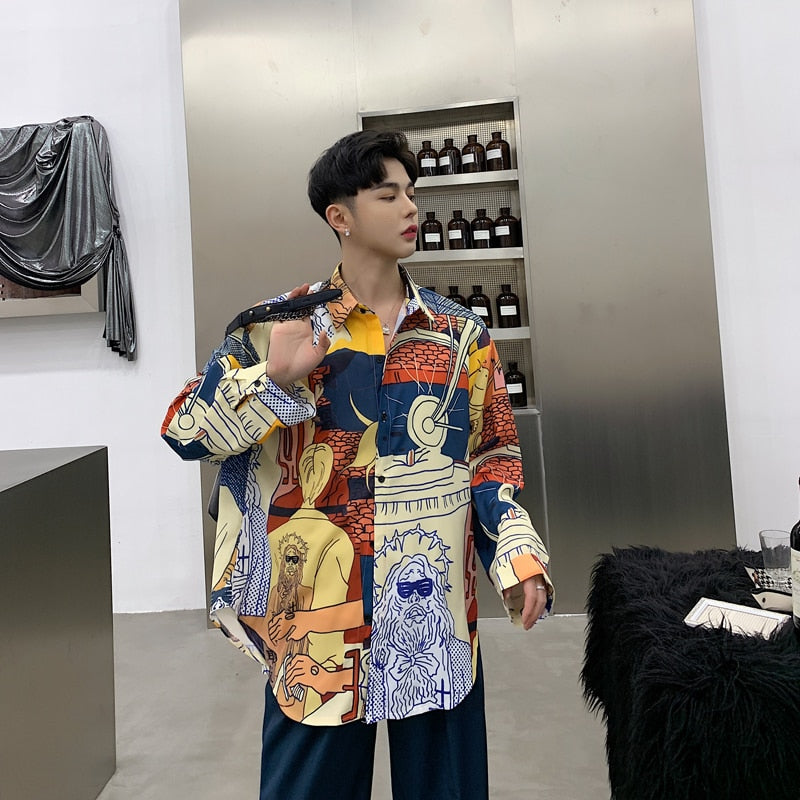 Colourful Printing British Style Loose Style Men Long Sleeves Shirt - FanFreakz