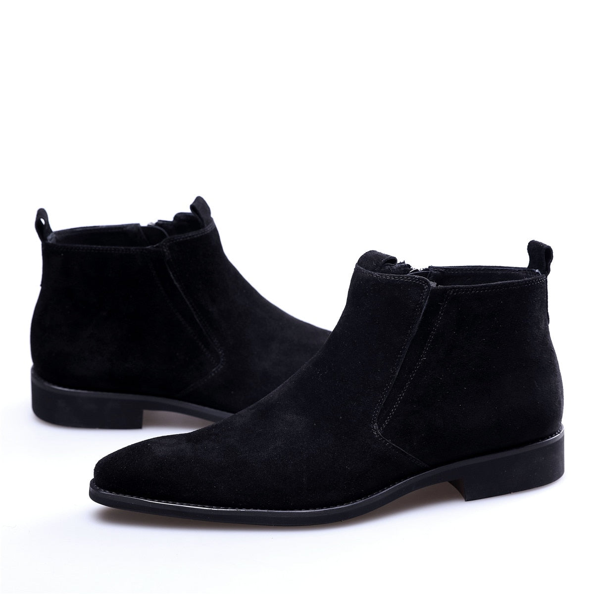 Bottes en cuir texturées solides pour hommes de style décontracté noir