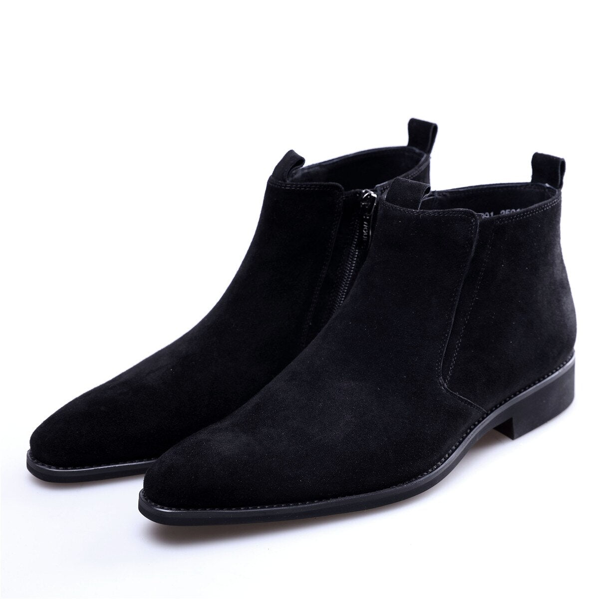 Bottes en cuir texturées solides pour hommes de style décontracté noir