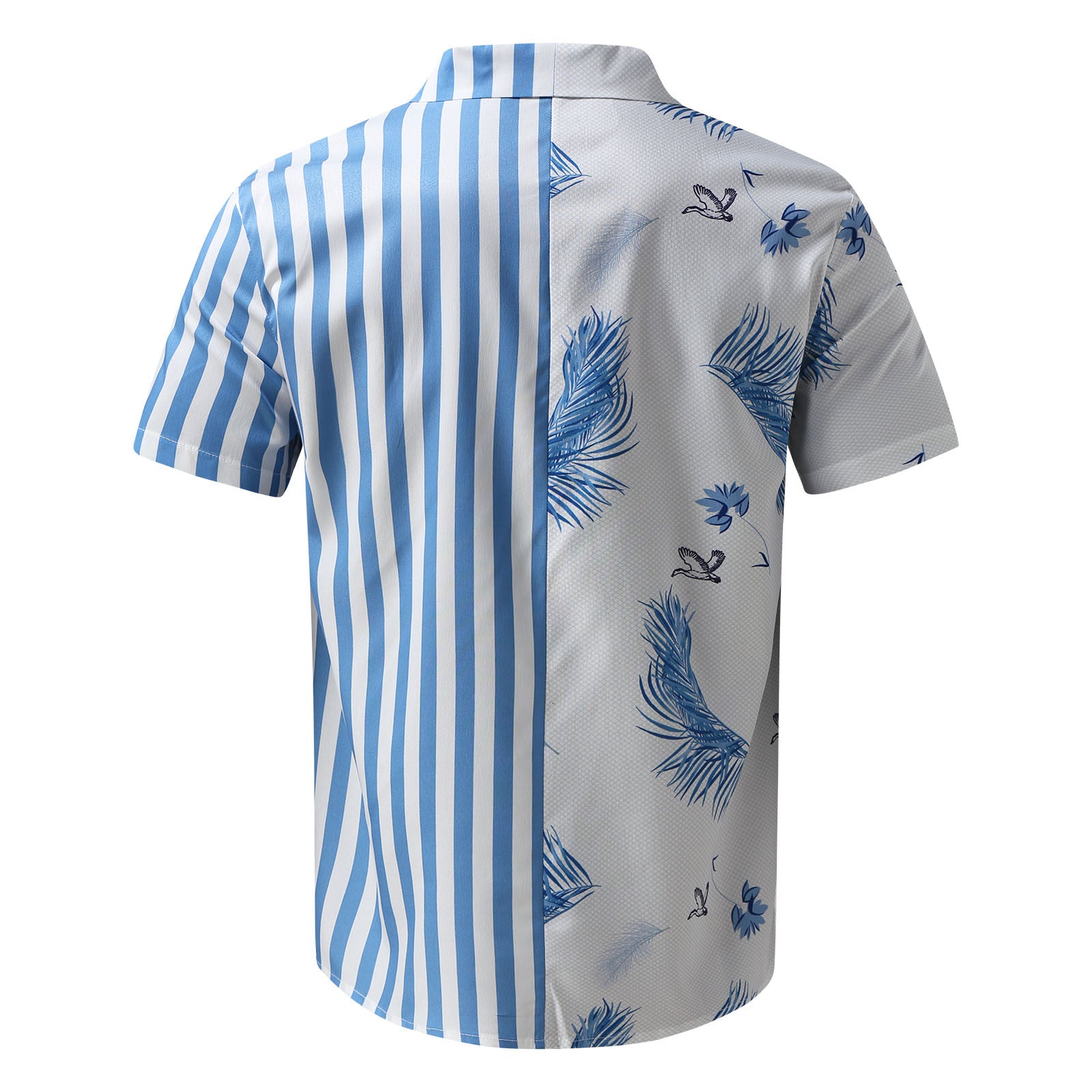 Camisa De Manga Corta Con Estampado De Rayas Y Plumas