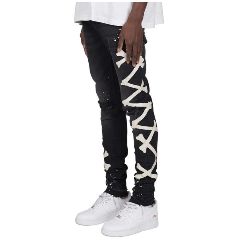 X Skeleton Side Printed Ripped Jeans