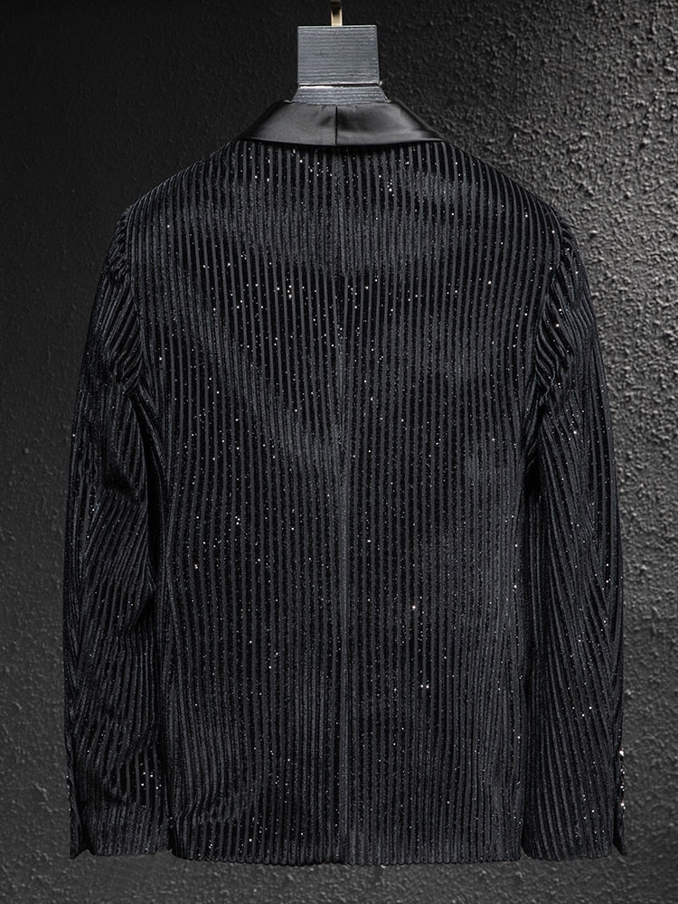 Vertical Glittering Stripes Decorated Black Suit Set