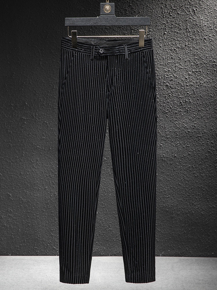 Vertical Glittering Stripes Decorated Black Suit Set