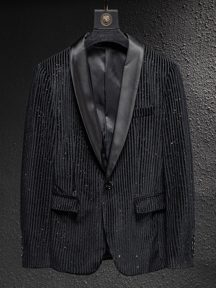 Vertical Glittering Stripes Decorated Black Suit Set