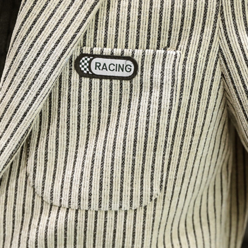 British Style Vertical Stripe Woolen Coat