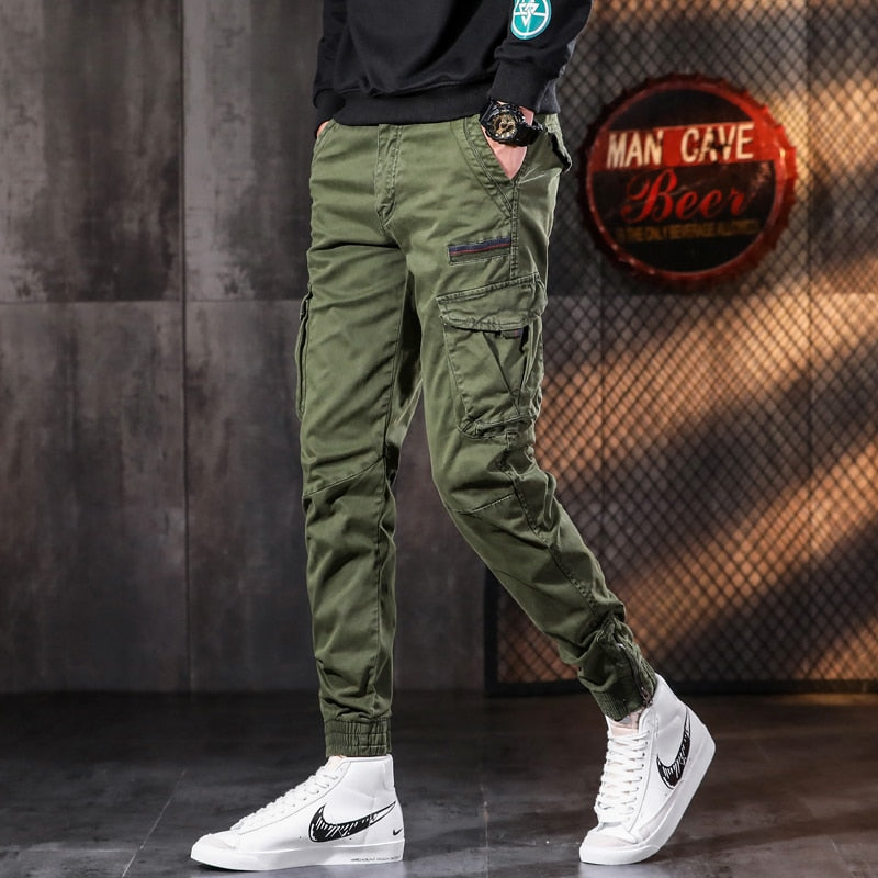 Cargo Multi-Pocket Solid Color Slim Fit Pants
