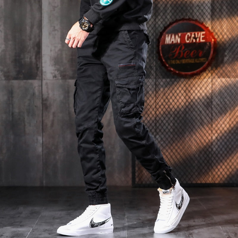 Cargo Multi-Pocket Solid Color Slim Fit Pants