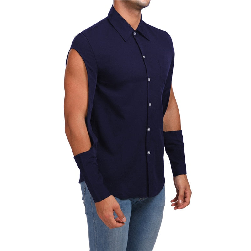 Chemise Homme Style Hip Hop Découpée à Manches Supérieures