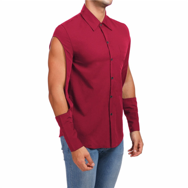 Chemise Homme Style Hip Hop Découpée à Manches Supérieures