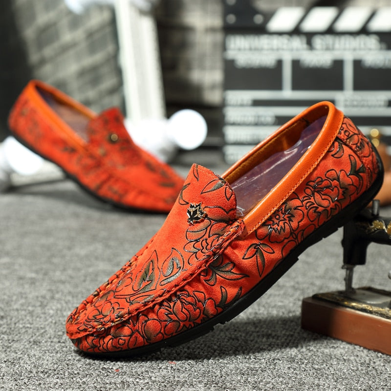 Casual Slip On Floral Artificial Leather Men Loafers Shoes