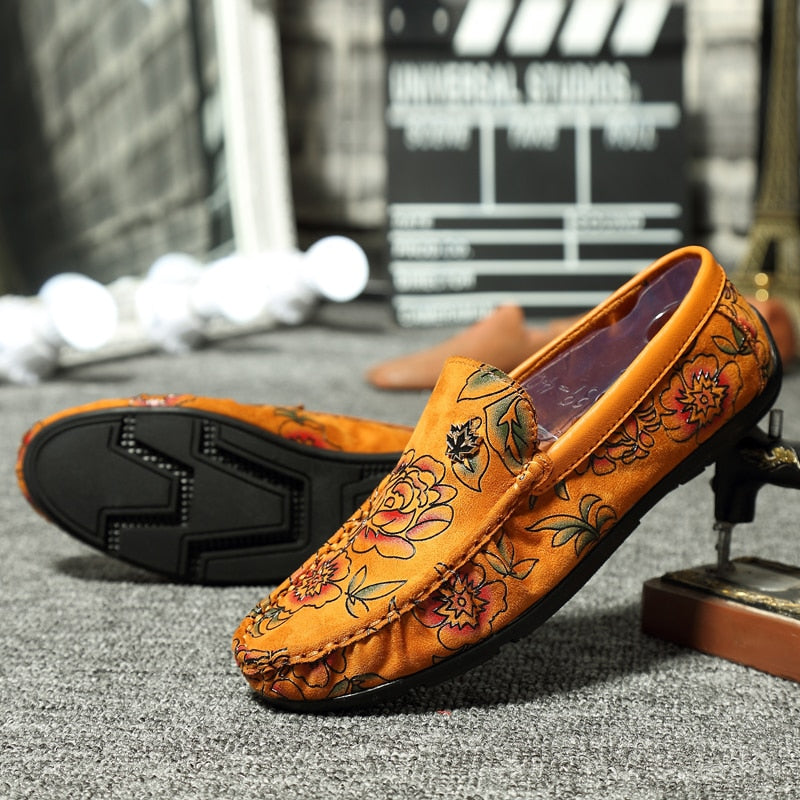 Casual Slip On Floral Artificial Leather Men Loafers Shoes