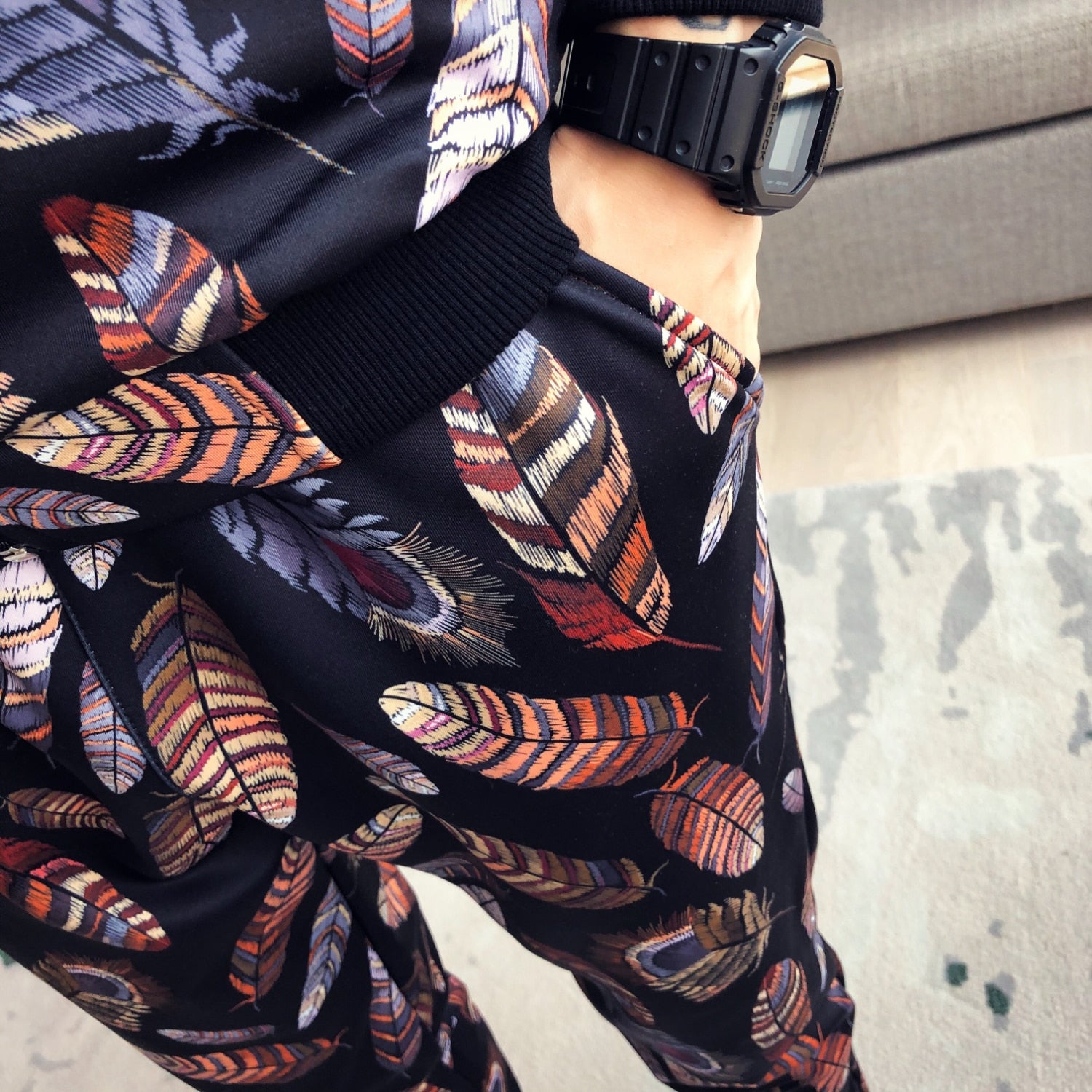 Korean Feather Mandarin Pattern Jacket + Pant Sets