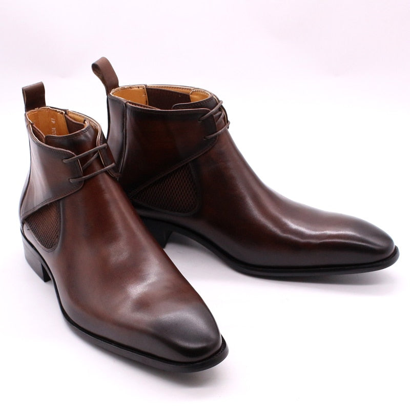 Bottines en cuir pour hommes en cuir de veau marron