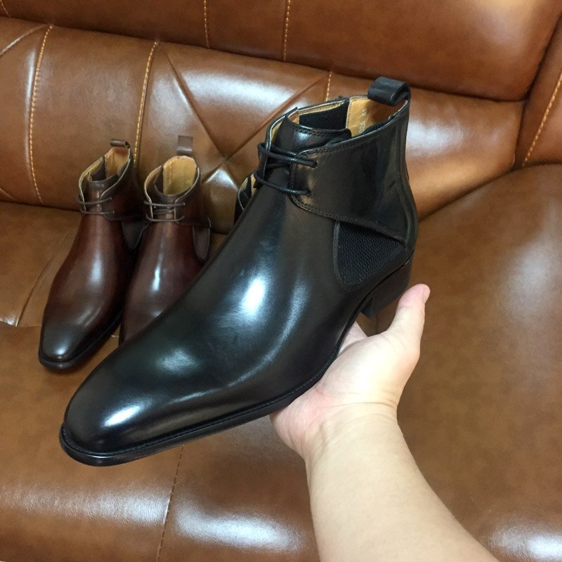 Bottines en cuir pour hommes en cuir de veau marron