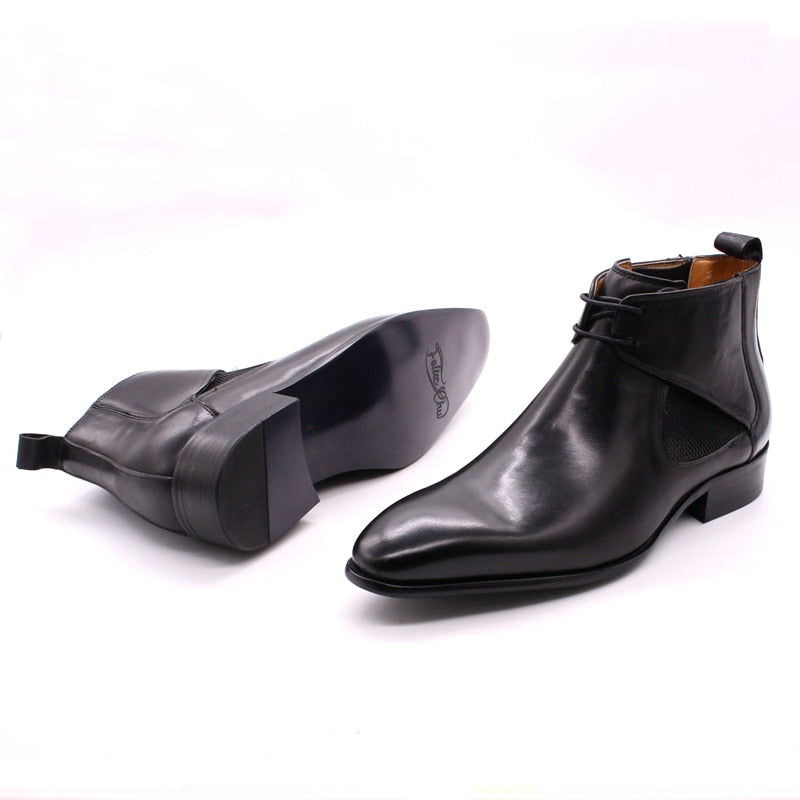 Bottines en cuir pour hommes en cuir de veau marron
