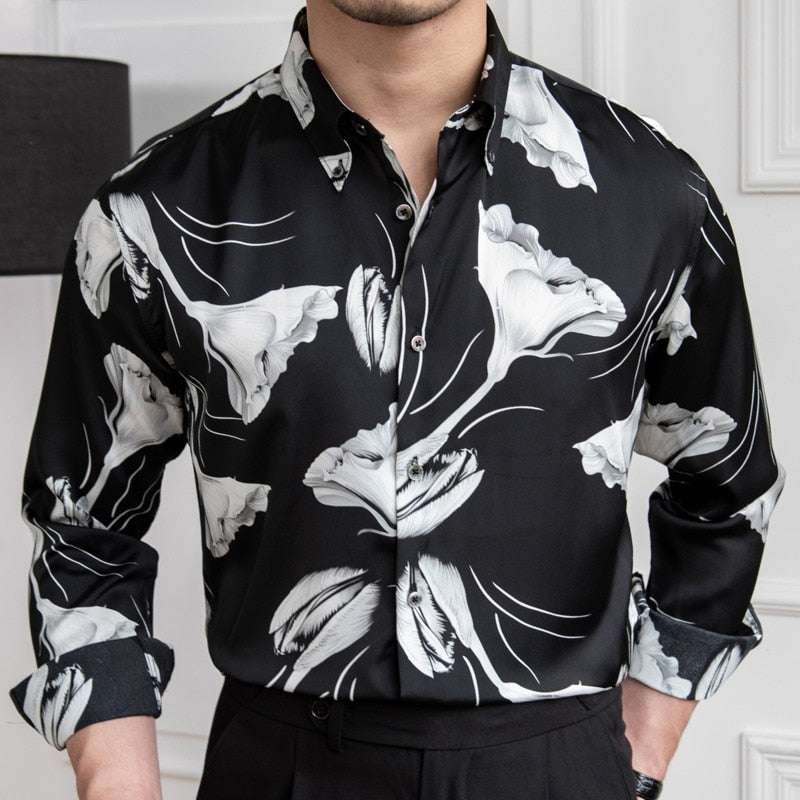 Black & White Floral Color Contrast Shirt