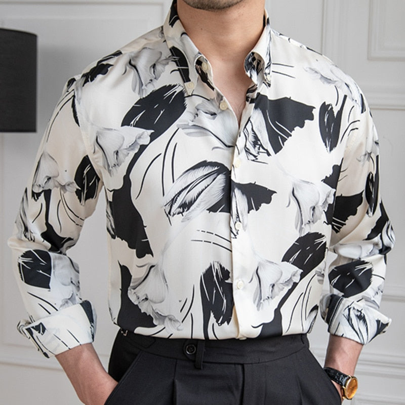 Black & White Floral Color Contrast Shirt