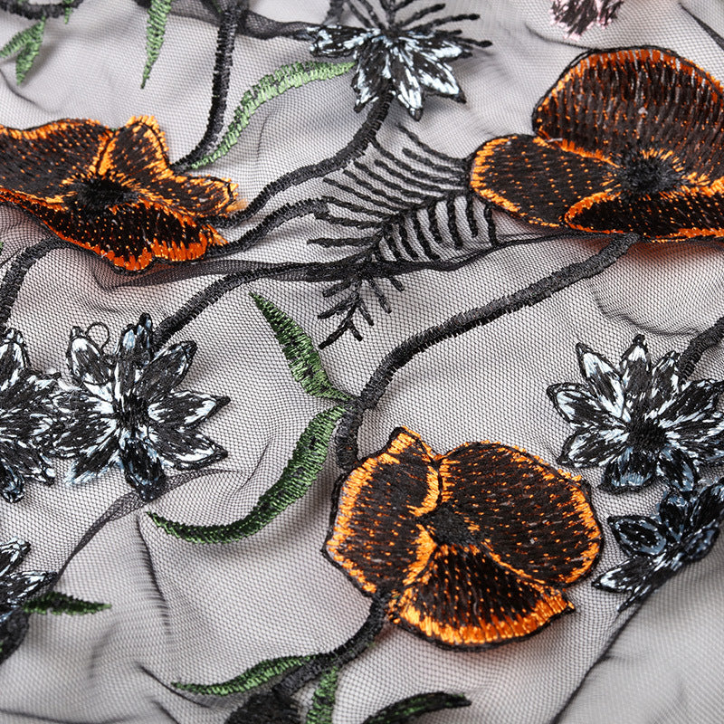 Orange Flower Embroidery See Through Men Short Sleeve Slim Fit Shirt - FanFreakz