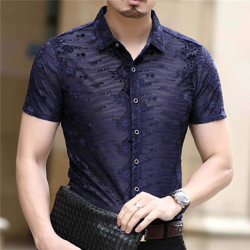 Chemise semi-transparente en velours à motifs floraux Burnout pour hommes