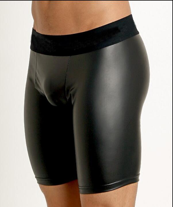 Leather Sexy Solid Black Short Men Boxer