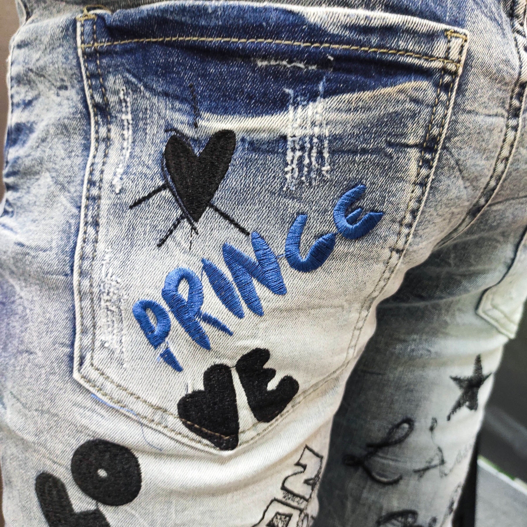 Full Embroidery Letter Tencel Jeans