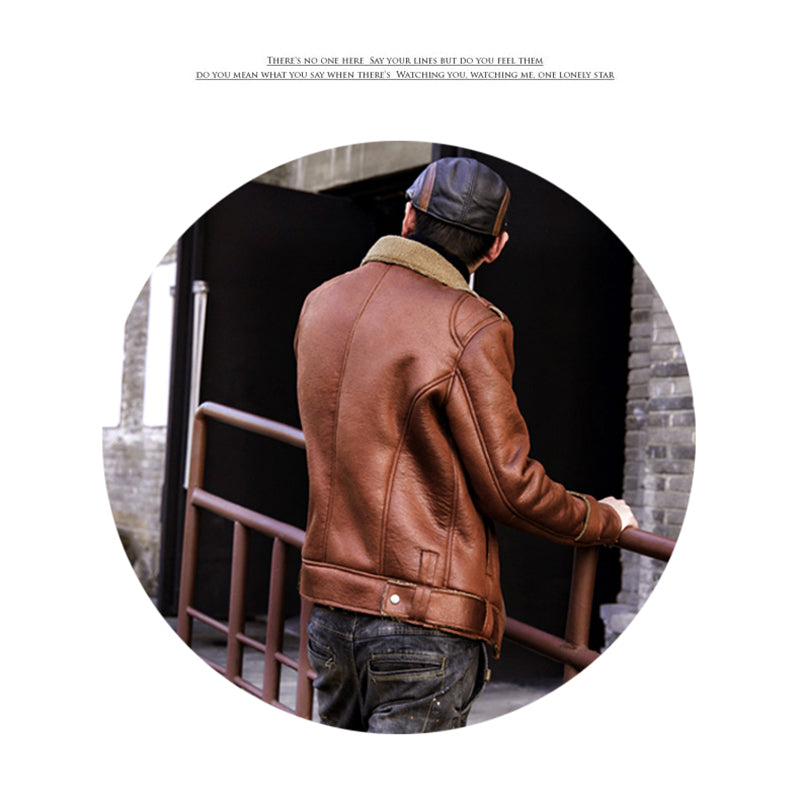 Vintage Biker Style polaire/fausse fourrure revers hommes veste en simili cuir