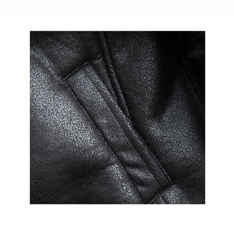 Vintage Biker Style polaire/fausse fourrure revers hommes veste en simili cuir