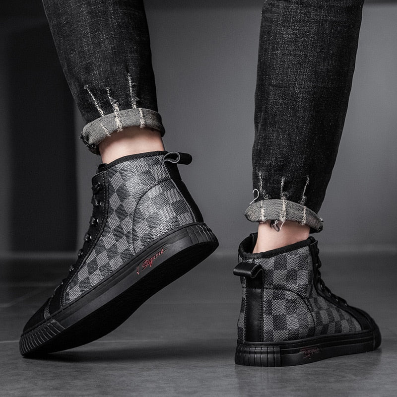 Casual Checkered Style High-Top Sneakers