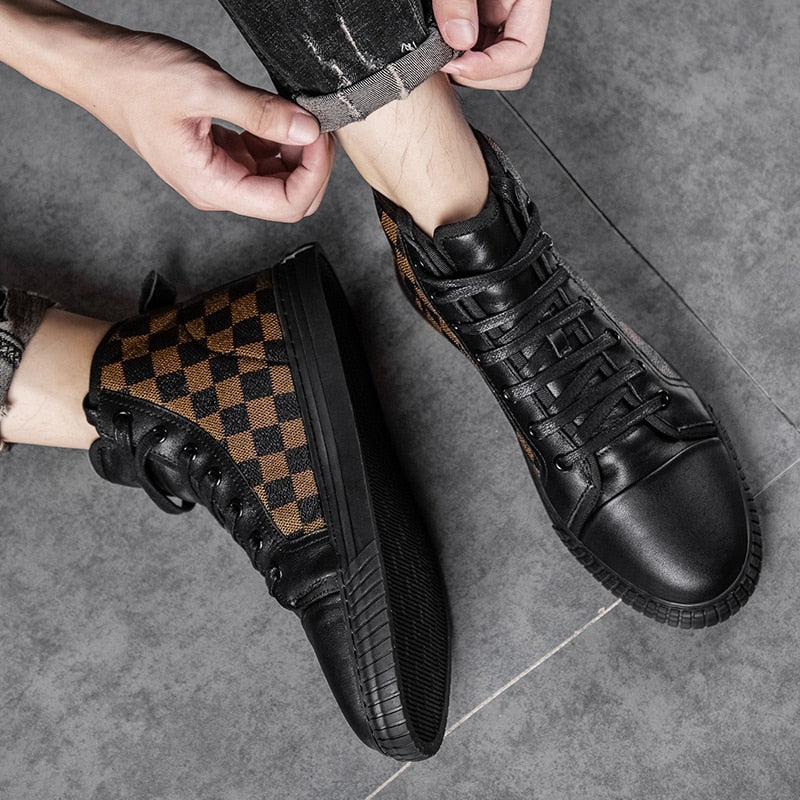Casual Checkered Style High-Top Sneakers