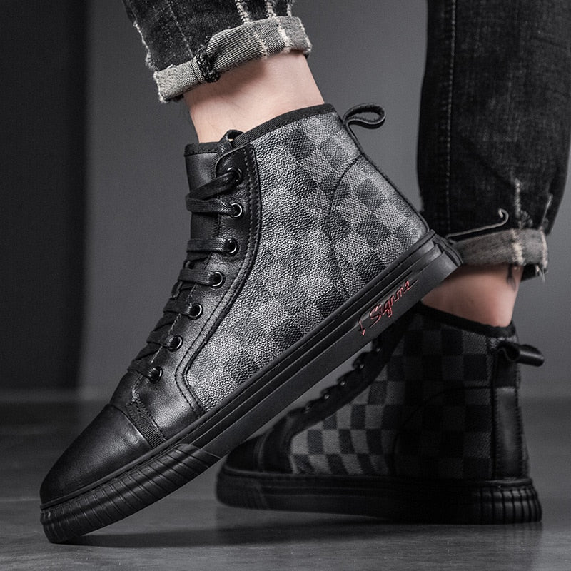 Casual Checkered Style High-Top Sneakers