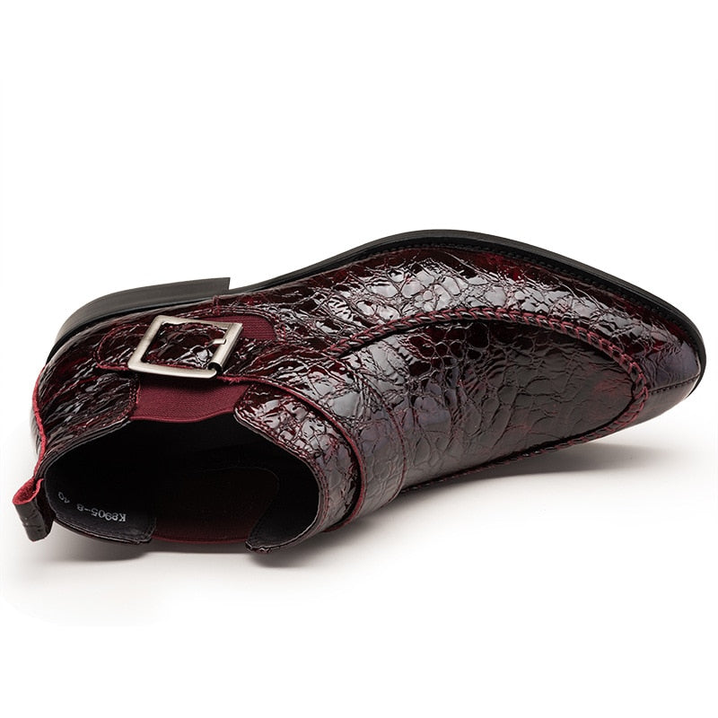 Bottines pour hommes à bout pointu avec motif croco et boucle ardillon