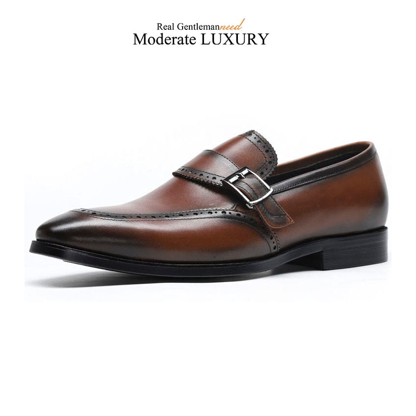 Pointed Toe with Buckle Strap Formal Business Style Men Leather Shoes