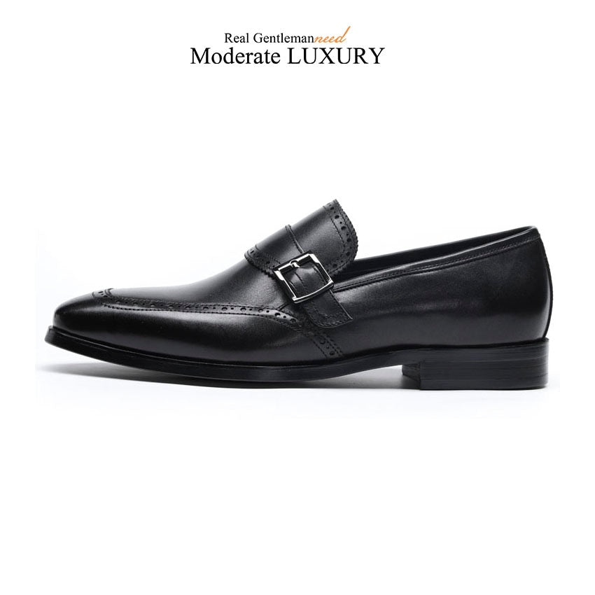 Pointed Toe with Buckle Strap Formal Business Style Men Leather Shoes