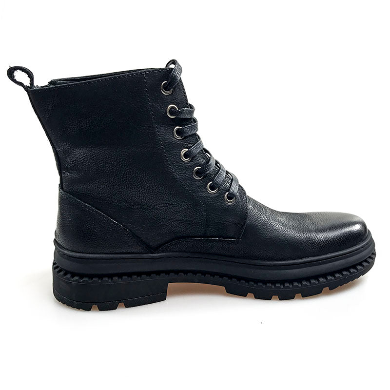 Black Casual Lace Up Men Mid Calf Leather Boots - FanFreakz