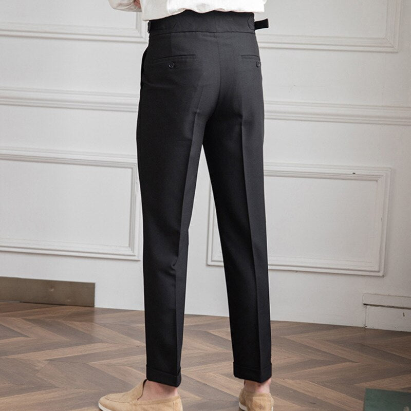 High Waist Belt Versatile Ankle Straight Trousers